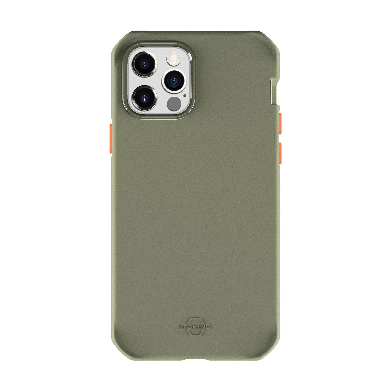 Itskins Supreme Solid iPhone 12 Pro Max Cover - Kaki And Orange - Tashqila Itskins Supreme Solid iPhone 12 Pro Max Cover - Kaki And Orange - Tashqila